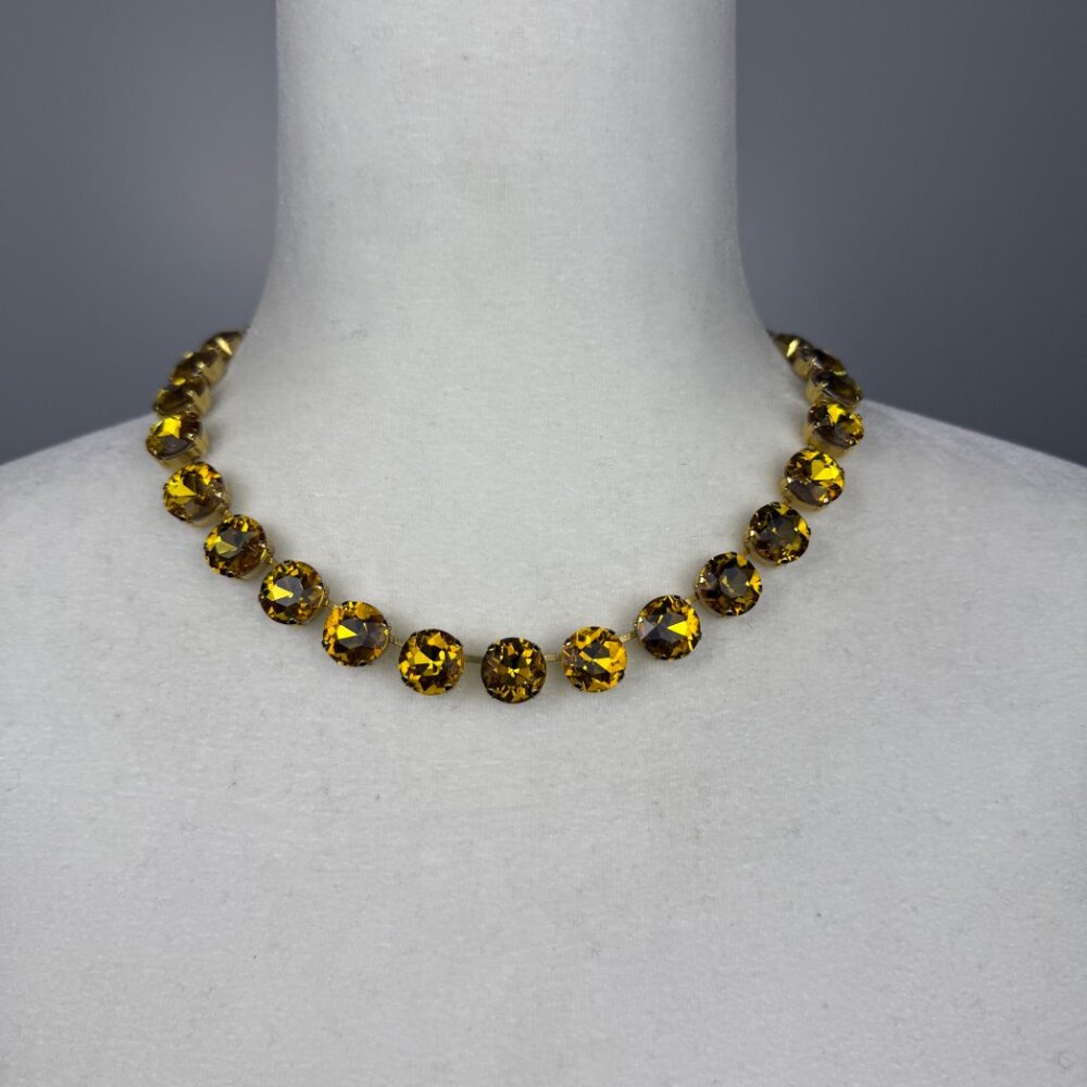 Anna Wintour Style Amber Yellow Round Crystal Statement Collet Necklace